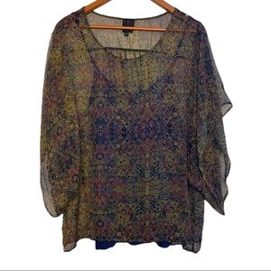 Ella Moss 100% silk sheer top with tank sz M